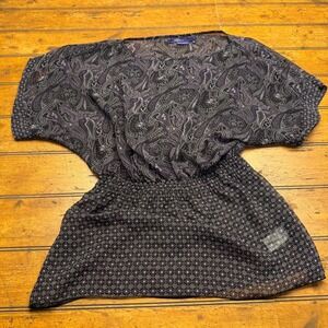 Miley Cyrus Max Paisley‎ Geometric Print Elastic Waist Sheer Blouse Top Womens M